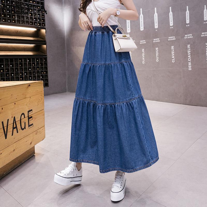 Plus Size Women Spring Summer Casual High Waist Cake Mid Length Skirt Package Hip Denim Skirt