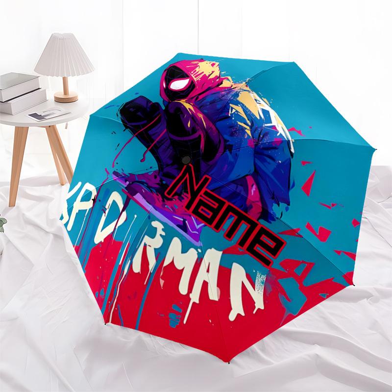 1pc SpiderMan Custom Name Automatic Folding Umbrella, Durable Plastic & Iron, Lightweight for Outdoor Daily Use S1230036