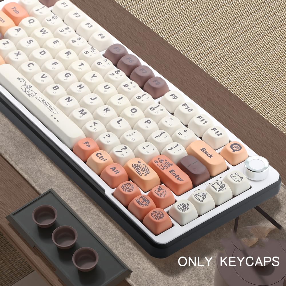 134Keys PBT Keycaps Coffee Cat Theme MOA Profile Keycaps 5 Sides Dye Sublimation Keycaps for Mechanical Keyboard 60% 65% 75% 100%