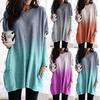 New Women Autumn Fashion Long Sleeve Gradient Printing Plus Size Lady Top T-shirt Clothing