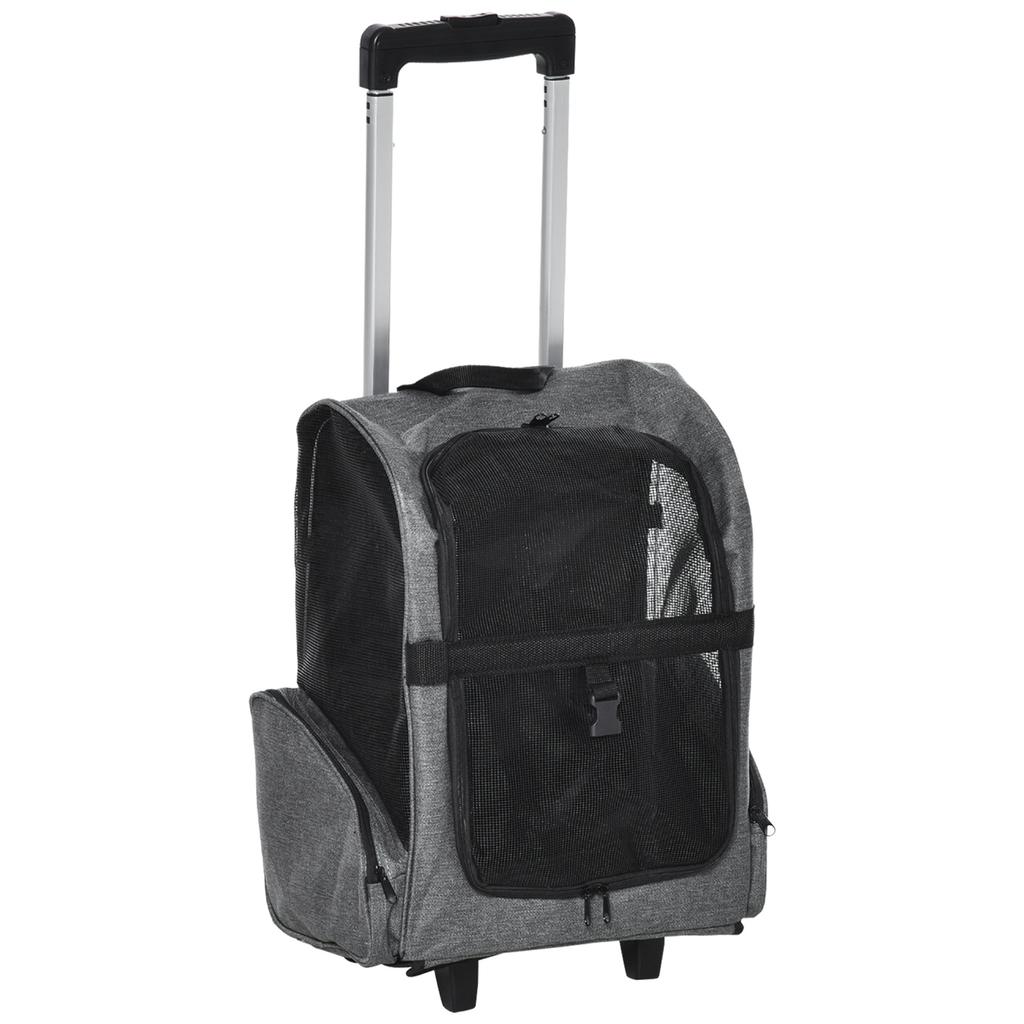 Dog Carrier, 2-in-1 Rolling Trolley Backpack, Telescopic Handle, 42 x 25 x 55 cm, Grey