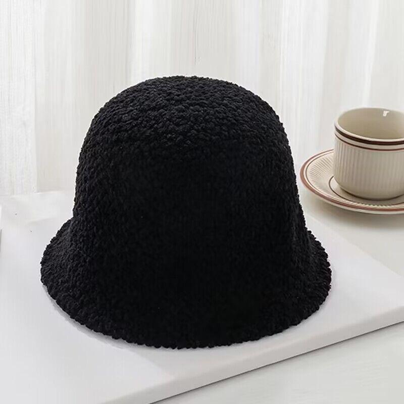 Hat female autumn and winter bucket hat granular velvet beautiful girl bucket hat cute sweet little girl versatile