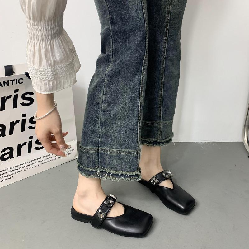 Модные полутапочки Baotou, женские летние новые туфли-лодочки с квадратным носком, женские туфли Мэри Джейн с блестками