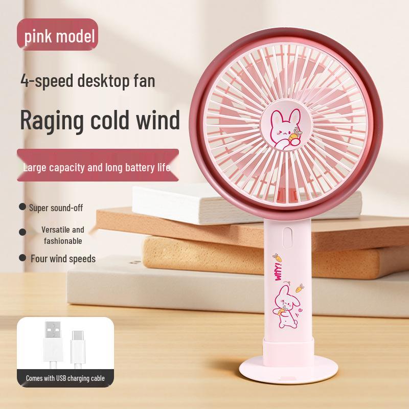2026 Desktop & Handheld Cartoon Fan with Multi-Speed and Phone Holder – Large Brushless Strong Wind Model