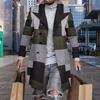 Men Woolen Coat Lapel Long Sleeve Plaid Print Single Breasted Closure Outerwear Mid-Length Design
