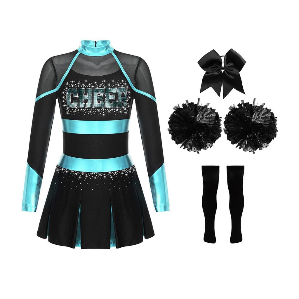 Детский модный костюм для чирлидинга и косплея, комплект (Платье + Аксессуар для волос + Цветок для руки + Носки)