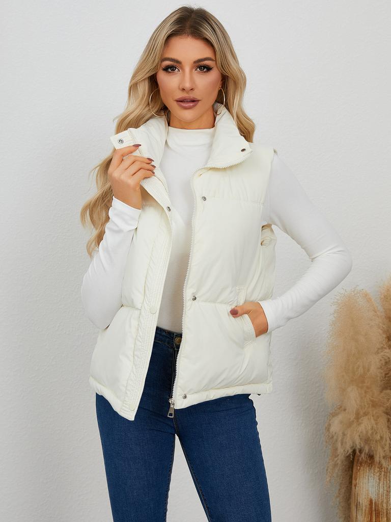 Puffer Vest for Women Lightweight Warm Stand Collar Sleeveless Puffer Jacket Women's Fall Winter Trendy Solid Zip-Up Padded Outerwear Puffy Vests