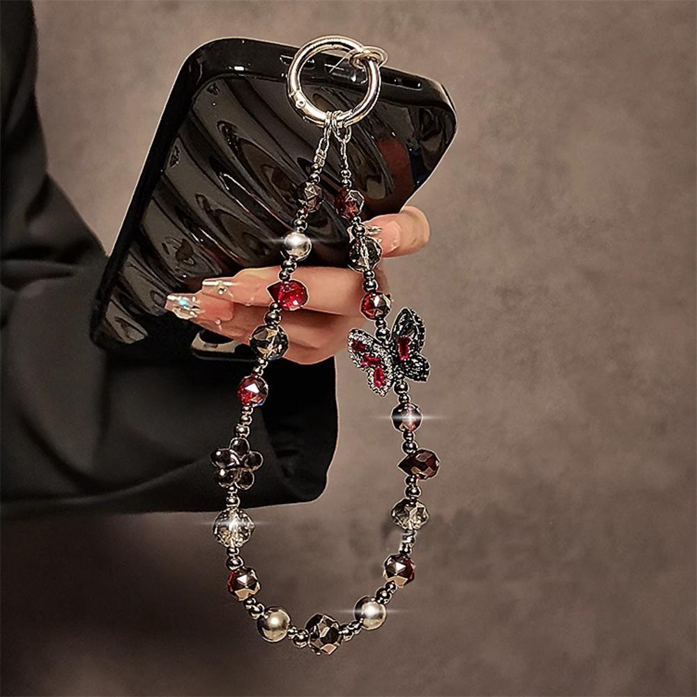 Роскошный кулон-бабочка с бриллиантами, ремешок для мобильного телефона, чехол для телефона, ремешок на запястье, шнурок для ключей, блестящая цепочка с горным хрусталем