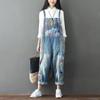 Vintage Floral Printed Denim Jumpsuits Women Retro Wide Leg Denim Overalls for Women Jeans Jumpsuit Ladies Loose Spring