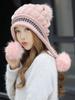 Gergeous Women's Knit Hat with Cable Pom-Pom and Gloves, Winter Knit Cap for Cold Weather Protection and Playing in the Snow (Free Size Pink)