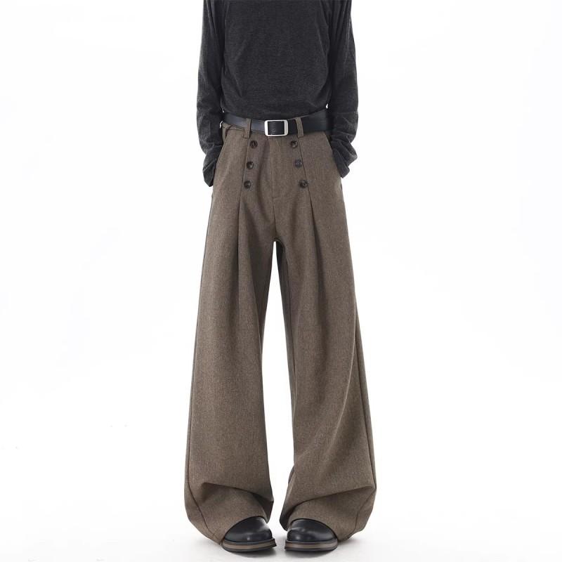 Vintage Money Style Double Breasted A-Line Suit Pants Loose Fit Draped Trousers Men Cleanfit