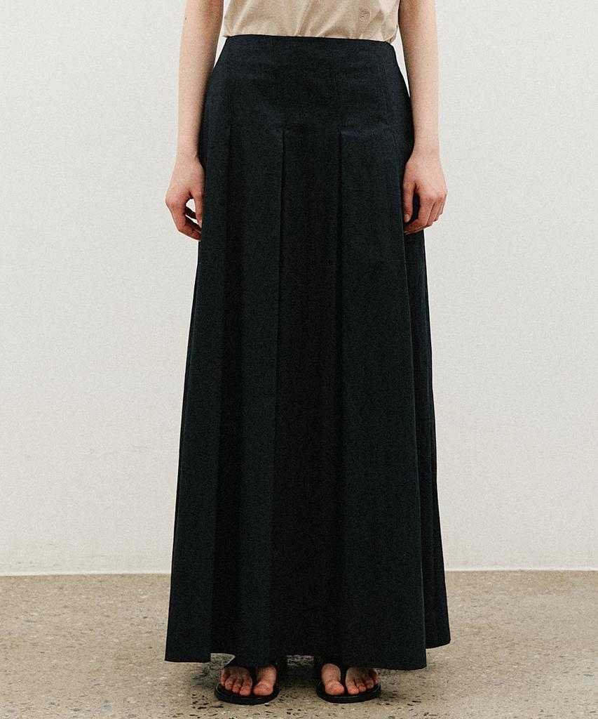 Artid Pleated Long Skirt_Navy