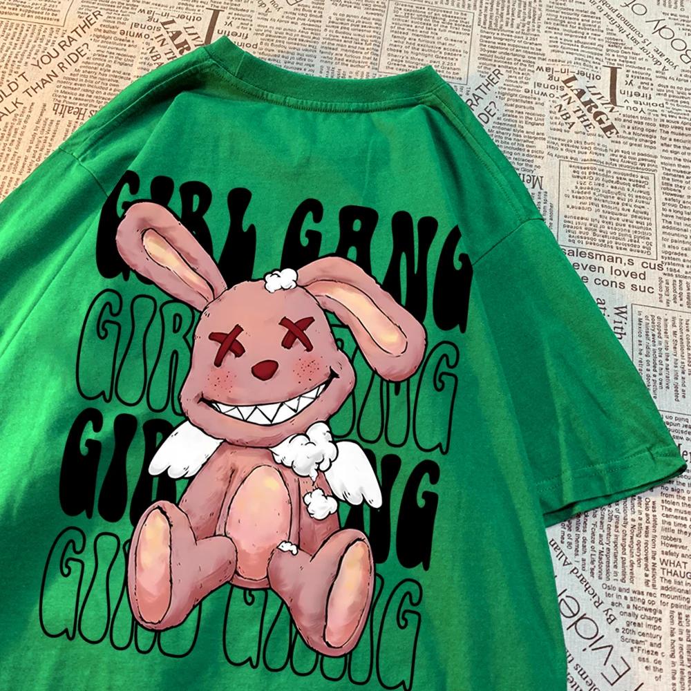 Девичья банда Broken Rabbit Doll Мужские и женские футболки с принтом Гоку Свободные топы Творчество Хлопковые футболки Футболки с рисунками Хип-хоп Парные футболки