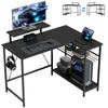 Reversible Gaming Desk Corner Gaming Desk Monitor Stand Adjustable Mesh Shelf 114.5x82x91.5cm Black