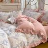 Class A Maternal and Infant Grade Double-layer Yarn Washed Cotton and Linen Bed 4pcs Set Girl Heart Lace Quilt Cover Bed Sheet 3pcs Set