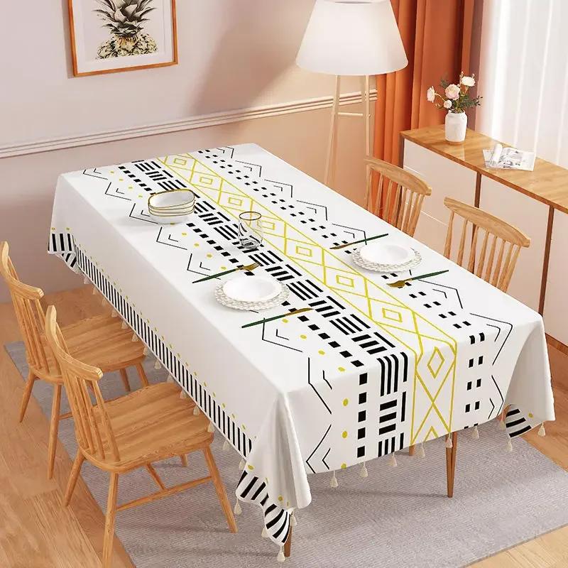 Прямоугольная скатерть с кисточками, домашний минималистичный коврик для обеденного стола, водостойкая, маслостойкая, легко чистящаяся ткань для журнального столика