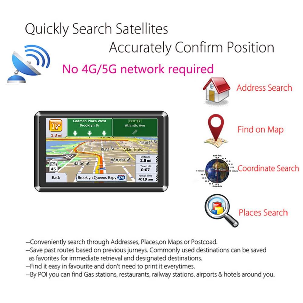 Универсальный 5-дюймовый GPS-навигатор для автомобиля и грузовика 256 МБ+8G HD навигатор Австралия Европа Северная Америка Карта и FM-музыка Сигнализация превышения скорости