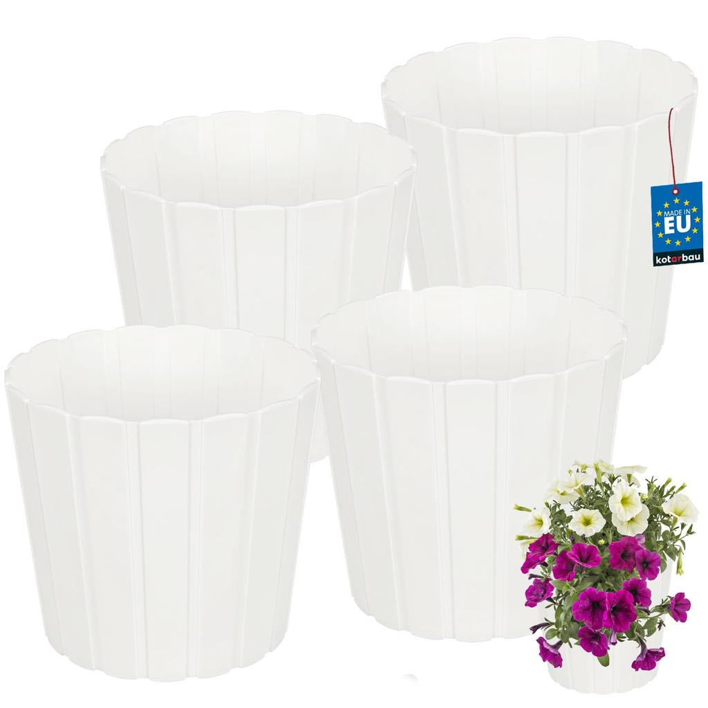 Plastic Flower Pot for Flowers and Herbs on the Balcony or Terrace, White, 24 cm, 4 pcs.