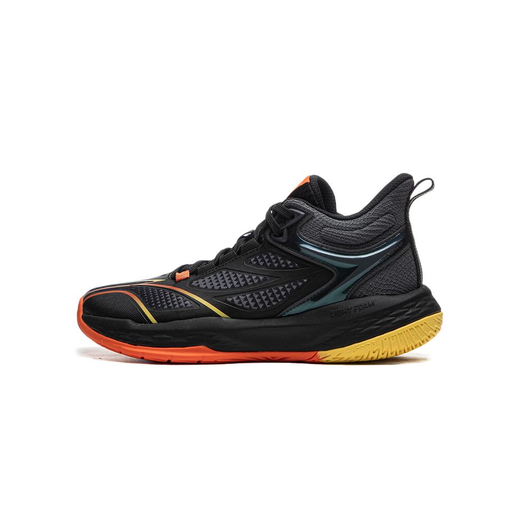 Li Ning Детские удобные баскетбольные кроссовки с круглым носком, нескользящие, износостойкие, с амортизацией, средней высоты, для детей, черно-серые YKBU088-3