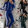Fashion Women Casual Stripe Hooded Long Sleeve Pullove Sport Tops+Long Pants Set