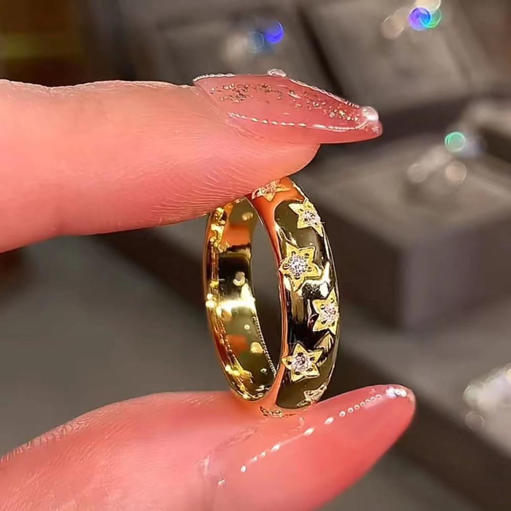 Luxury Octagram Star Ring for Women Fashionable Zircon Sunflower Tail Ring Unique Design Index Finger Jewelry