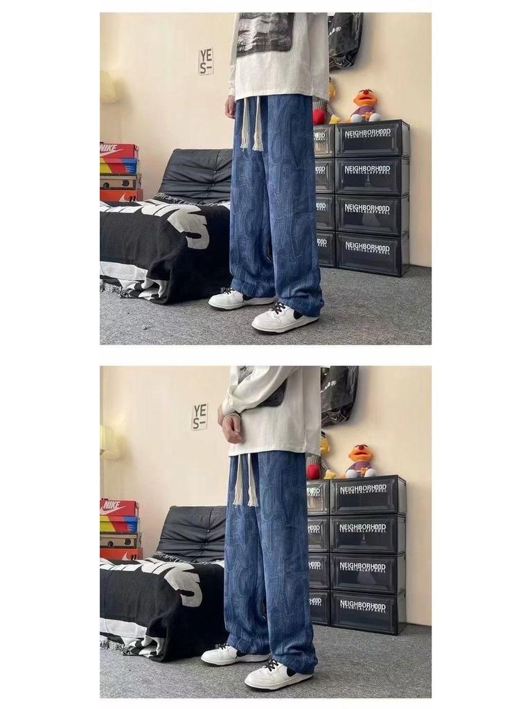 Мужские вельветовые брюки с принтом и широкими штанинами — модный повседневный стиль Гонконга