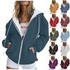 Women's Autumn Fashion Zipper Hoodie Long Sleeve Hooded Pullover Sweatshirt Casual Solid Color Tops With Pockets