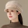 Women Fashion Winter Warm Hat Flower Design Plush Fur Lined Warm Hats For Women Casual Rabbit Fur Blend Outdoor Knitted Cap