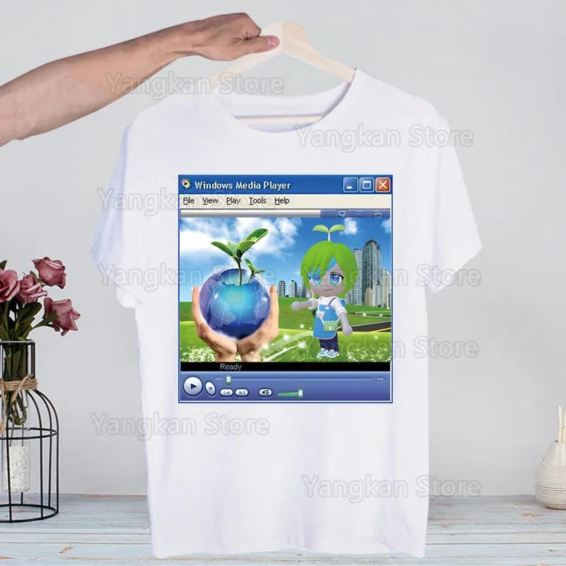 Frutiger Aero Men Shirt Harajaku Mens Clothing Summer Streetwear Casual Loose Print Tee Short Sleeve Tops