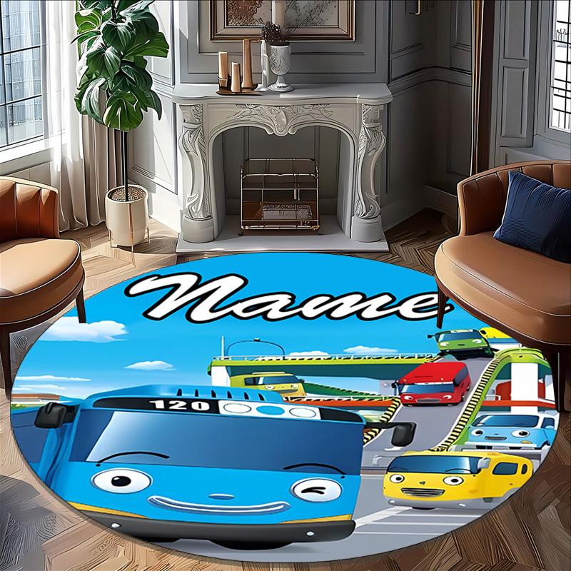 Customizable T-TAYO Bus Round Non-Slip Carpet - Ideal for Garden, Picnic, Office, Perfect for Decoration, Suitable For All Seasons