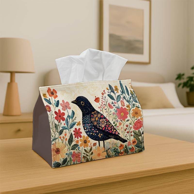 1pc Tissue Box Holder Featuring a Floral Bird Design, Ideal for Enhancing The Decor of Your Living Room, Dining Area, Bedroom, Bathroom, Bar, Or Offic