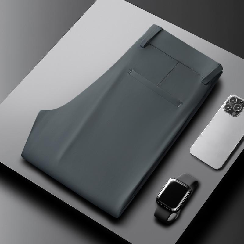 Высокоэластичная ткань, летние тонкие шелковые деловые брюки для мужчин с эластичной талией, классические рабочие офисные брюки