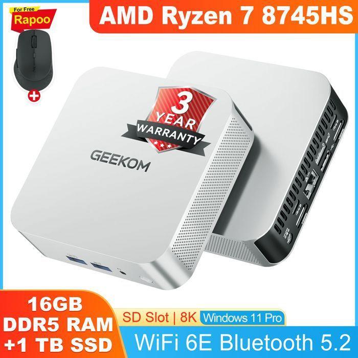 Мини-ПК GEEKOM A8 - AMD Ryzen 7 8745HS, 16 ГБ DDR5 (расширяемые), 1 ТБ SSD, Radeon 780M, 6x USB, Windows 11 Pro