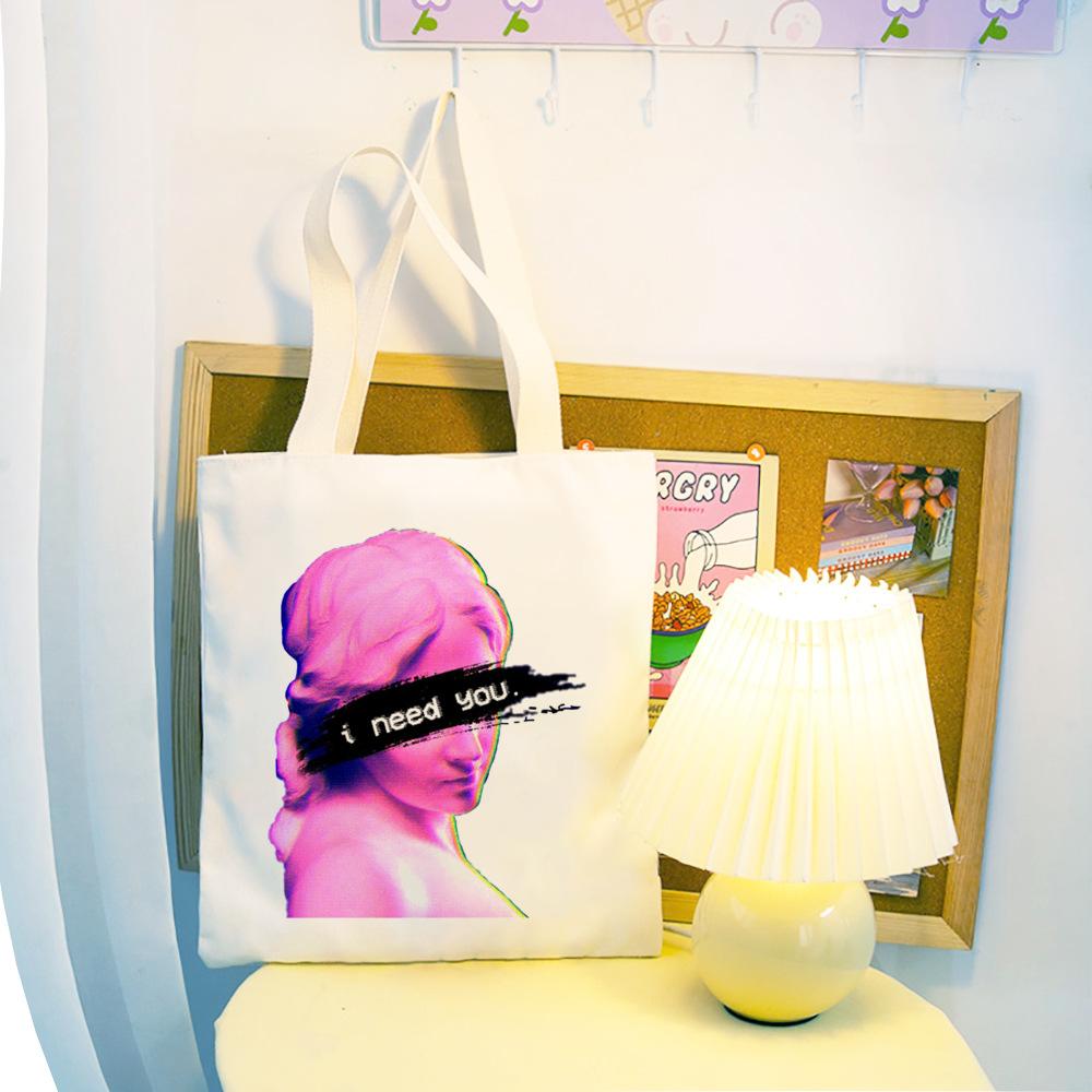 Harajuku Punk Vintage Y2k Эстетическая женская сумка с принтом Vaporwave Art Grunge School Bag Эстетичная холщовая сумка Большая вместительная сумка-шоппер