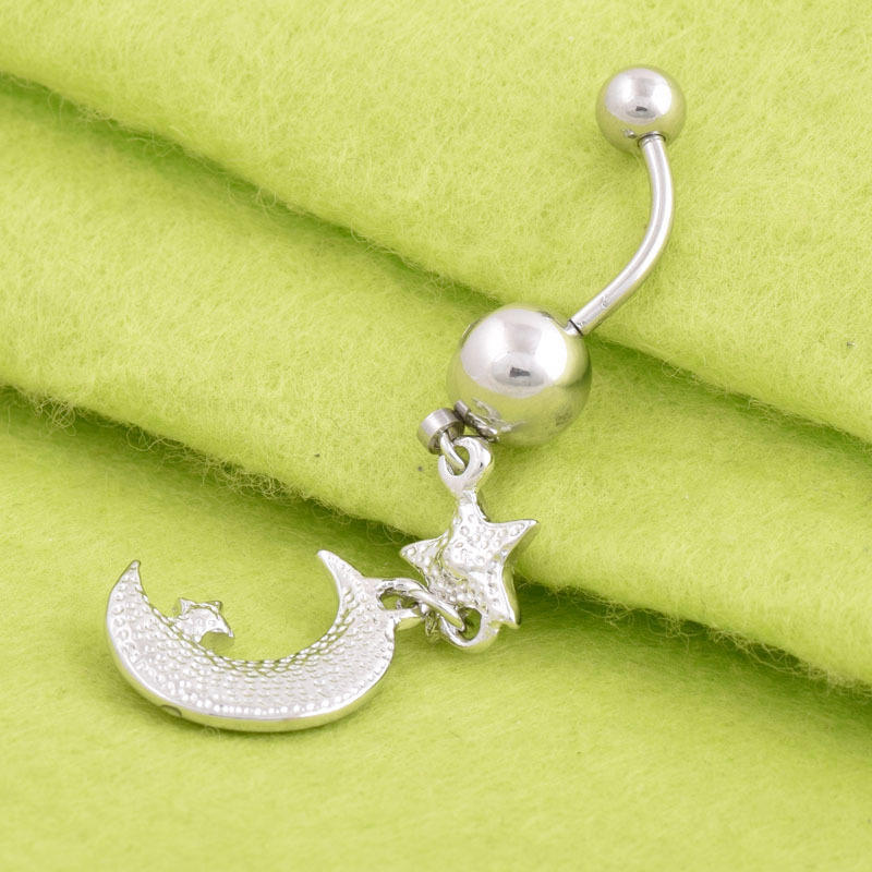 Punk Crystal Moon Dangle Navel Piercing Rings Body 316L Surgical Steel Belly Button Ring Jewelry