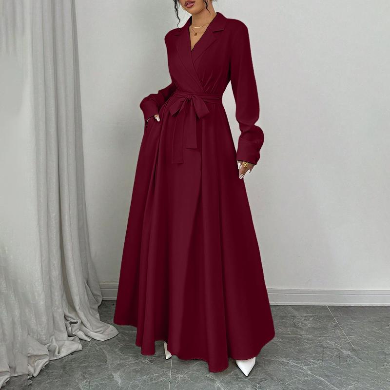 ZANZEA Женское элегантное повседневное длинное платье А-силуэта с лацканами и длинными рукавами
