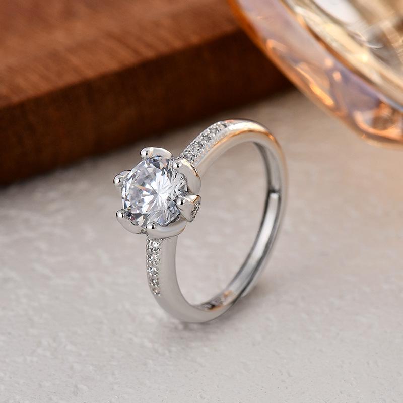 Элегантное кольцо из стерлингового серебра S925 с шестью крапанами и имитацией муассанита с цирконом для женщин