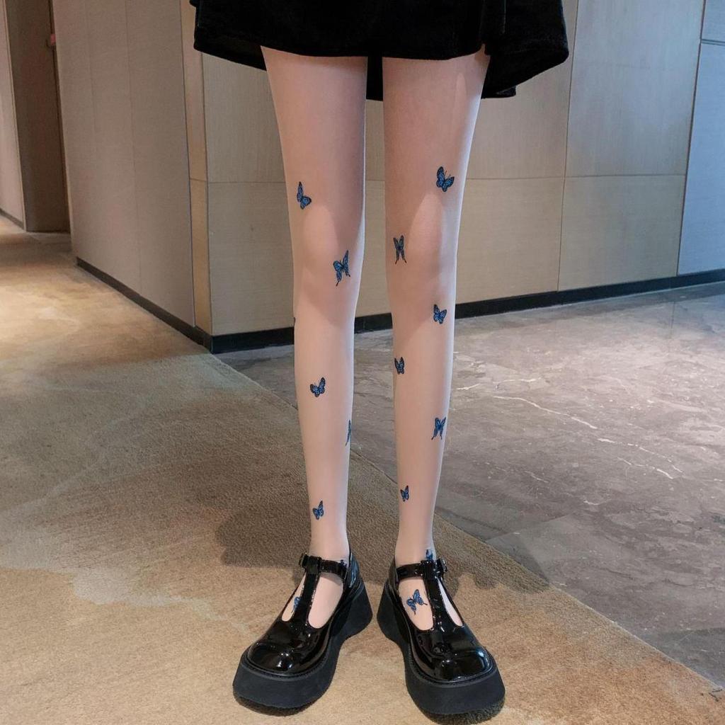 Белые чулки Pure Desire JK Lolita с принтом синих бабочек