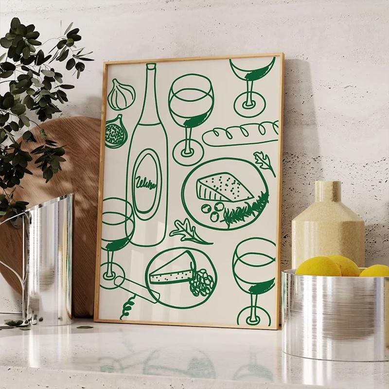Bauhaus Wine Cheese Vertical Wall Art Aesthetic Prints Canvas Paintings Posters Kitchen Room Home Decoration