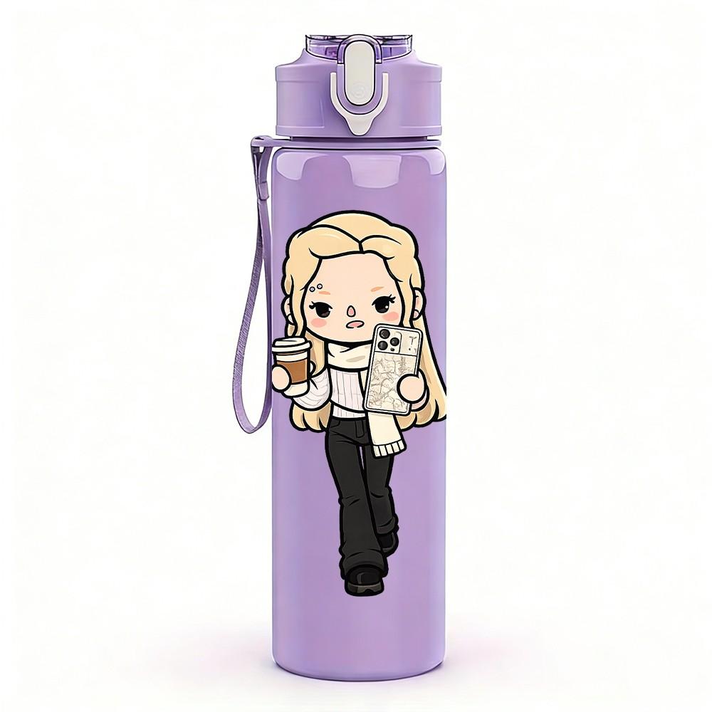 1PC Blonde Lady In Black Suit 750ml Color Plastic Sports Water Bottle Leakproof Flip Straw Lid Suitable for Sports Office Home Use