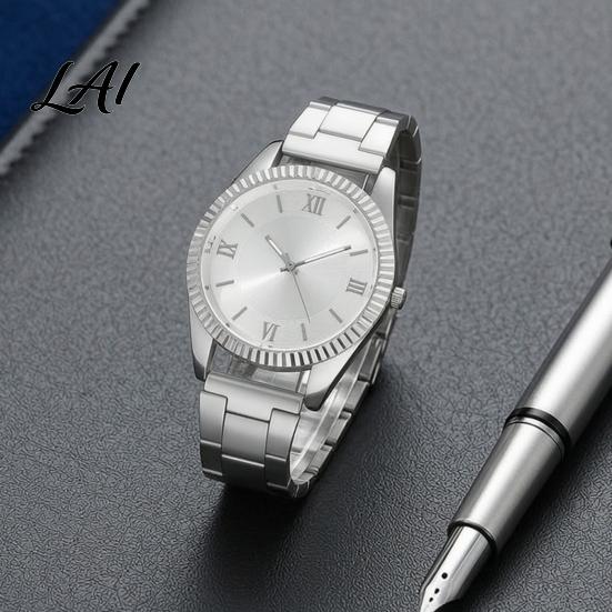 Office Wear Watch Men Roman Numeral Wrist Watch Round Dial with Casual Quartz Stainless Steel Band Business Fashion Jewelry