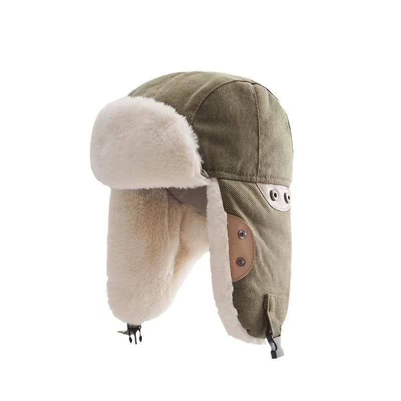 Winter Earflap Hats Fur Cap Thickened Warm Russian Hat Cycling Skiing Outdoor Windproof Wool Ear Protection Windproof Flying Hat
