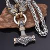 Мужская подвеска-молот с головой волка в скандинавском стиле с рунами