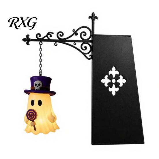 Book Corner Ornament Halloween Iron Library Lamp, Vintage Bookshelf Light with Ghost Pumpkin Bat Themed Gift Pendants, Reading Nook Nightlight, Spooky