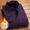 ROMON Men's Fleece-Lined Striped Long-Sleeve Business Casual Shirt