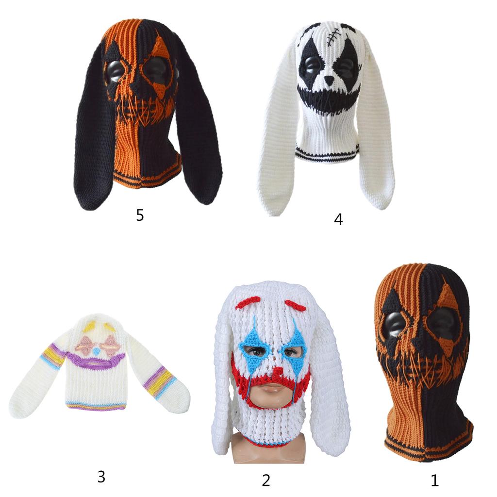 Rabbit Ears Evil Clown Hat Handwoven Balaclava Cap Novelty Party Hat for Girl Boys Knit Mask Hat Accessories