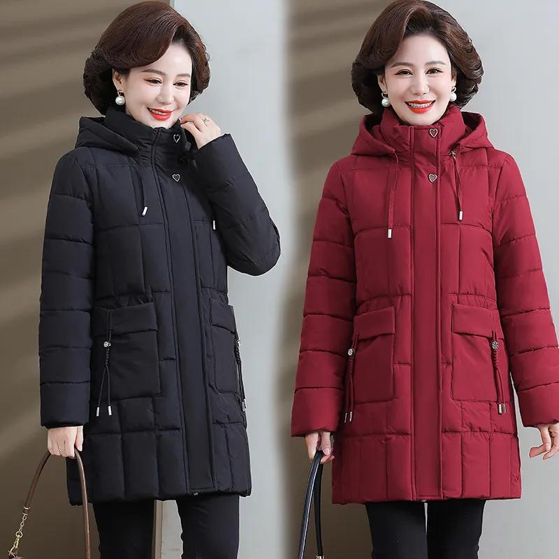 Mother's Winter Down Padded Jacket, Mid-length Padded Jacket, Western Style Middle-aged and Elderly Women's Winter Thick Warm Padded Jacket