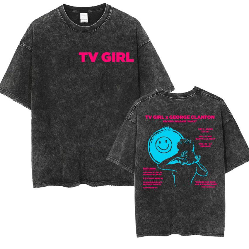 Стирка Винтажные Футболки TV Girl Кто На самом Деле Заботится Футболка Любители Рок Футболка Мужчины Женщины Классический Ретро Инди Рок Оверсайз Футболка