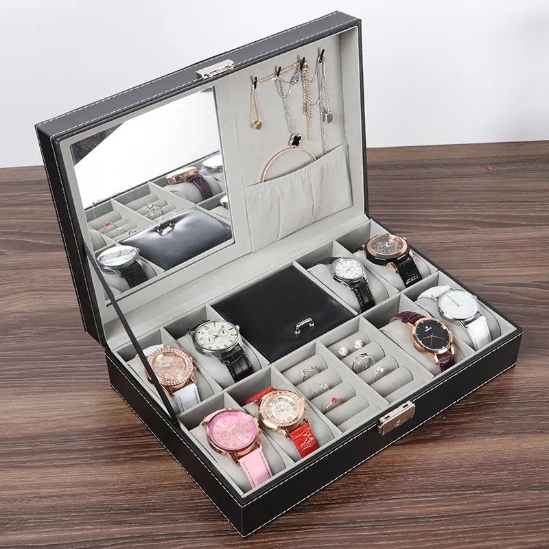 8 Slot Watch Box Cases Jewelry Storage Box Organizer for Men Women PU Leather Lockable Watch Holder with Ring