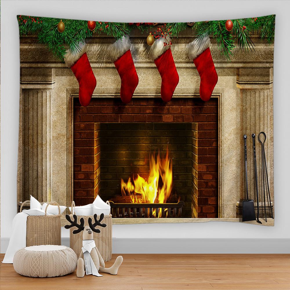 Санта-Клаус камин подарок принт узор гобелен дома гостиная спальня украшения стены полиэстер гобелен